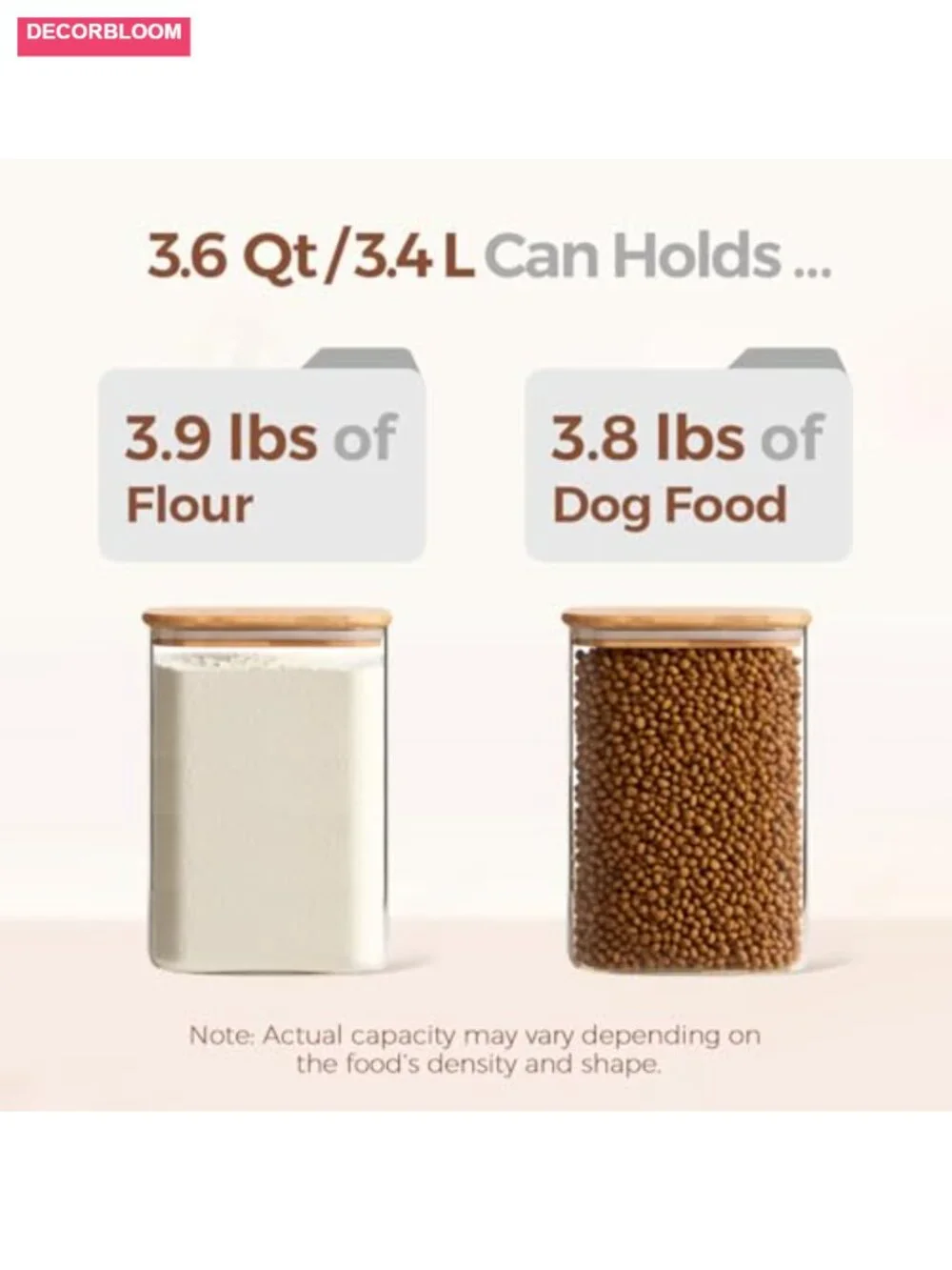 3.6 Qt Glass Food Storage Containers Set of 2, Large Canisters with Bamboo Lids